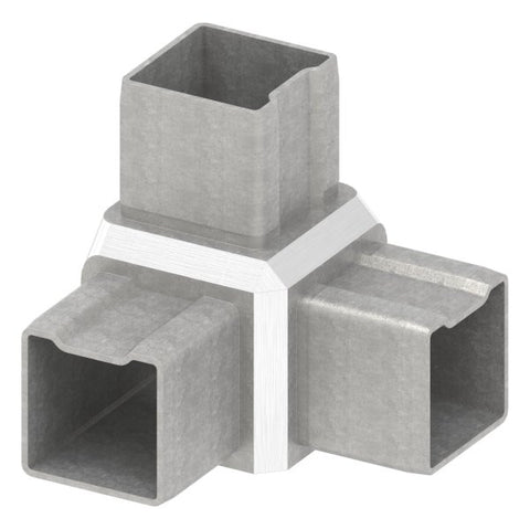 Eckstück V2A für Rohr 40x40x2 mm 90° 3 Abgänge zum Stecken | Artikel 88.1110144040.V2A